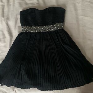 Gorgeous Strapless Black Pleated Dress with Beaded Waist